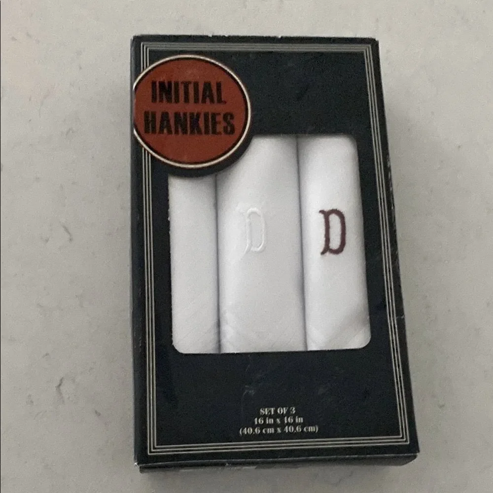 Initial Handkerchiefs Set of (3) Initial‎ “D” Hankies - NEW
